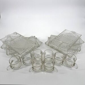 Vintage Hazel Atlas Ribbed Snack Set 16pc "Sip, Snack and Smoke" Lunch Set